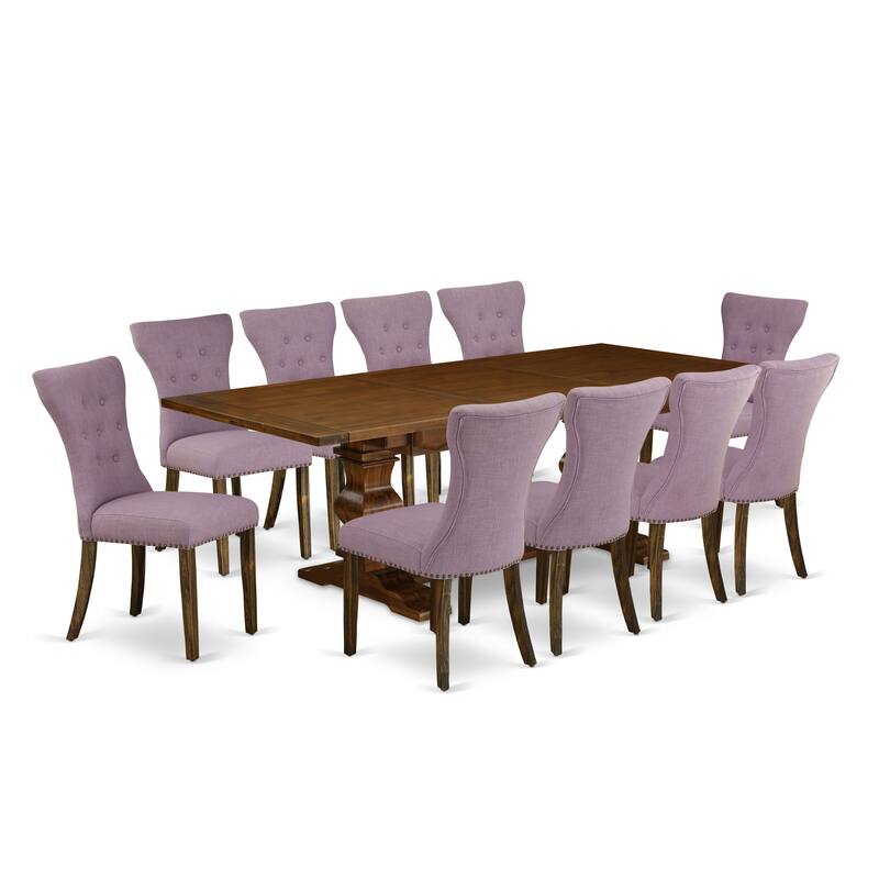 East West Furniture 11 Piece Dining Table Set- a Dining Table and 10 Linen Fabric Chairs(Finish Options)