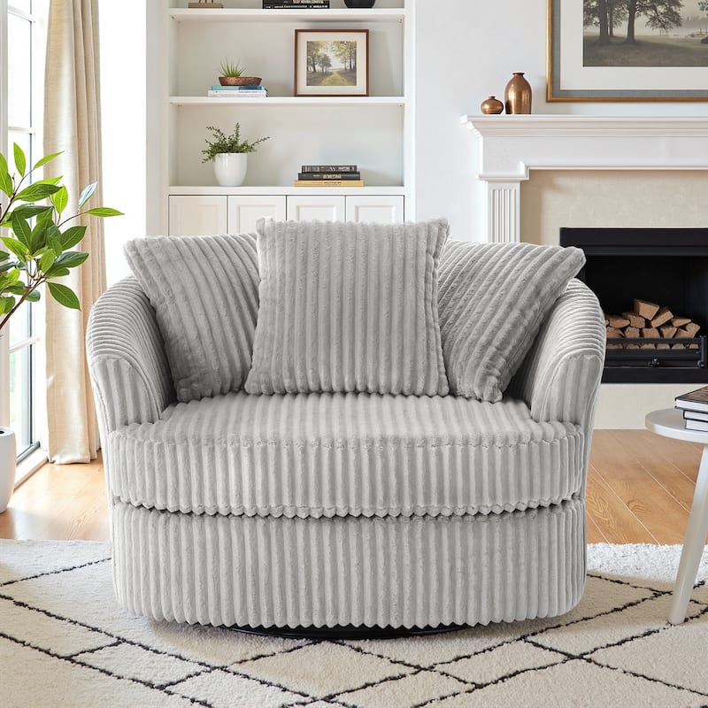 UIXE Oversize 43" Plush Corduroy Swivel Barrel Chair Comfy Accent Chair For Living Room - Grey