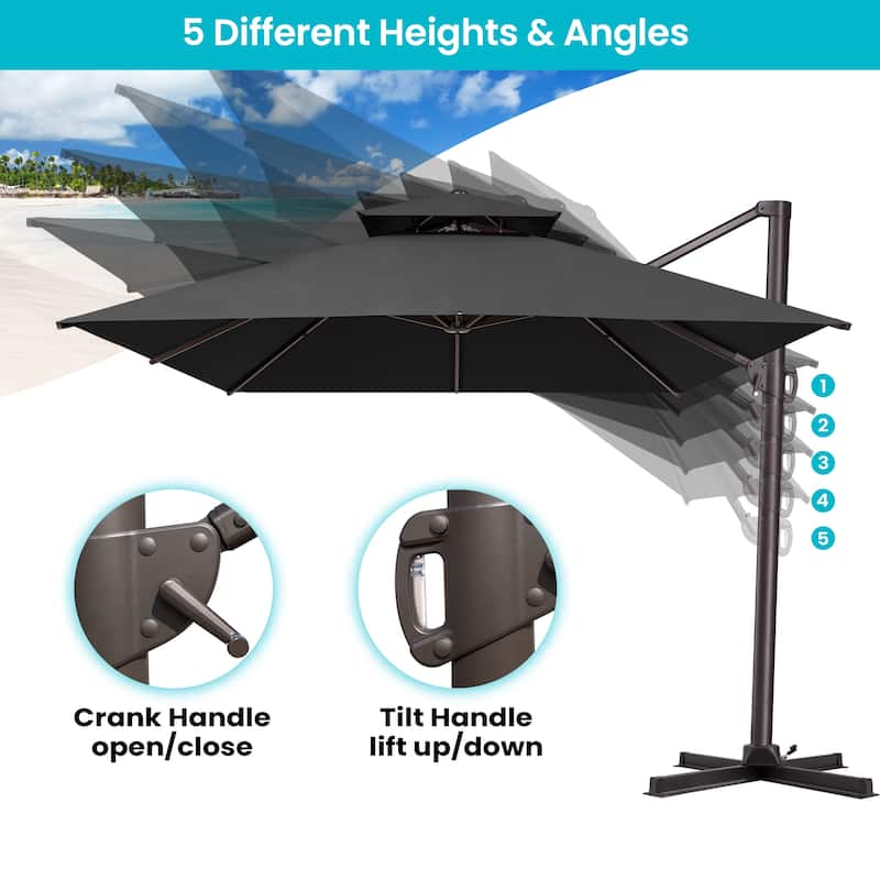 10 X 13 Ft Patio Aluminum Double Top Cantilever Umbrella with Wheel Base