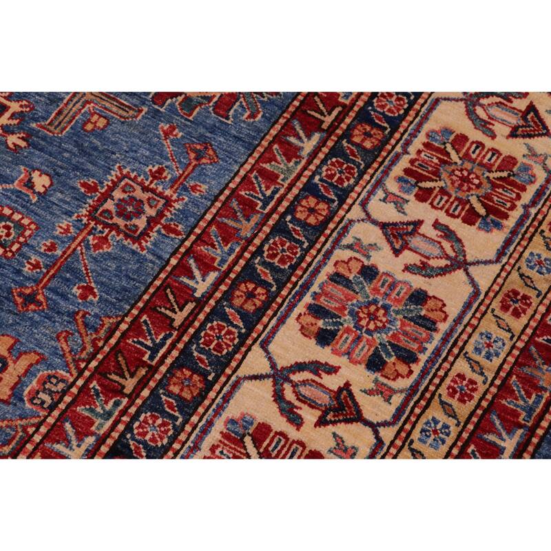 Caucasian Super Kazak Ayanna Light Blue/Tan Hand Knotted Wool Rug - 8'1'' x 10'0''