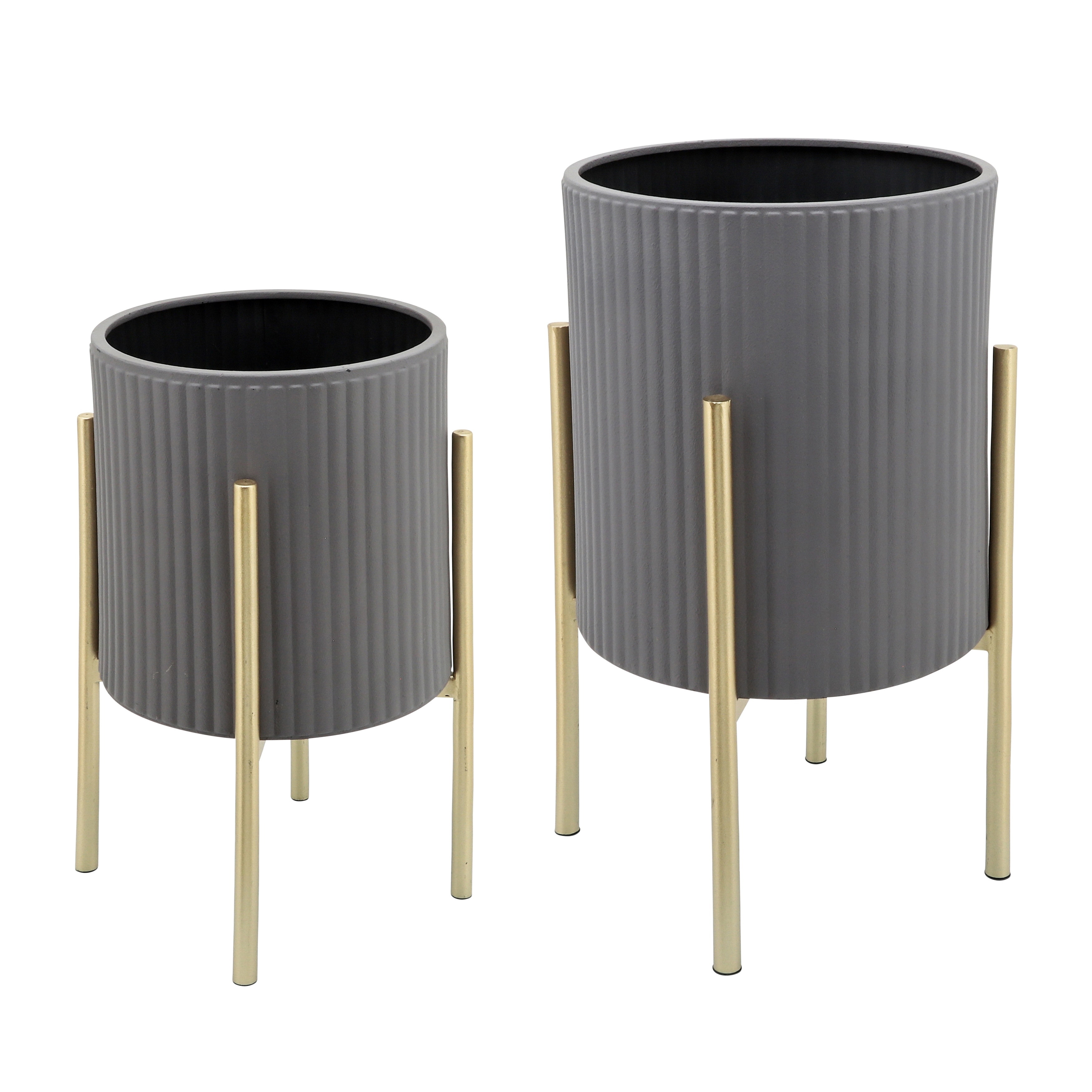 Modern Metal Round Planters on Stand - Set of 2