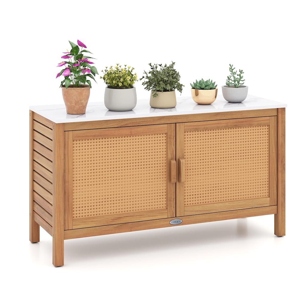 Gymax Outdoor Acacia Wood Storage Cabinet Outside Tool Cabinet with