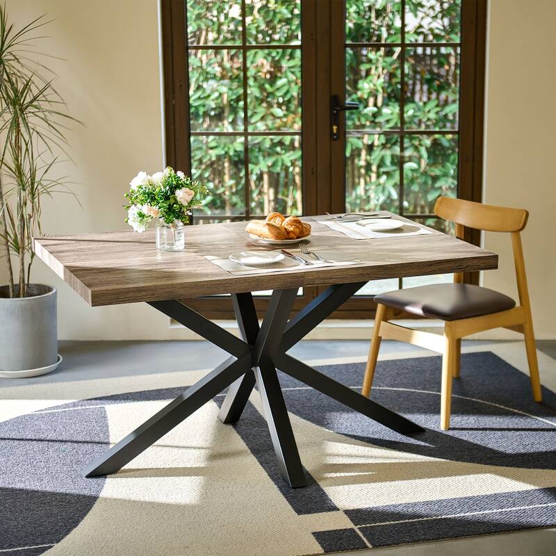 71in Pedestal Dining Table with Extension Leaf Crossed Legs