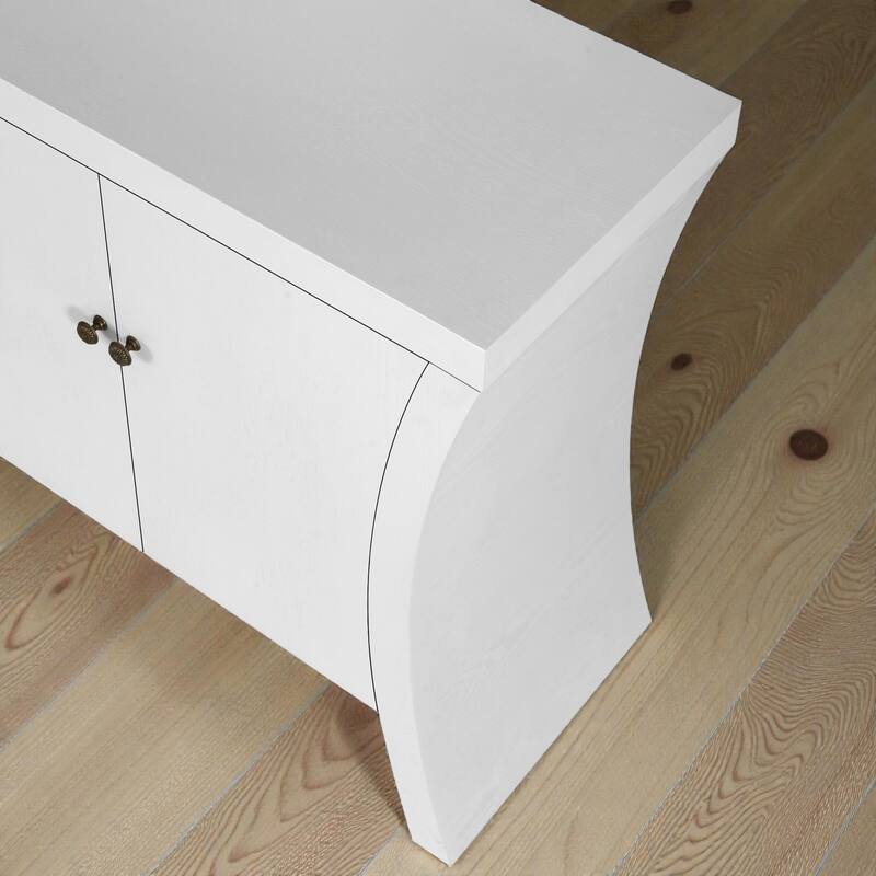 Industrial 4-Door Credenza with Wooden Arc Legs and Bronze Clasps, Modern Storage Cabinet for Living Room