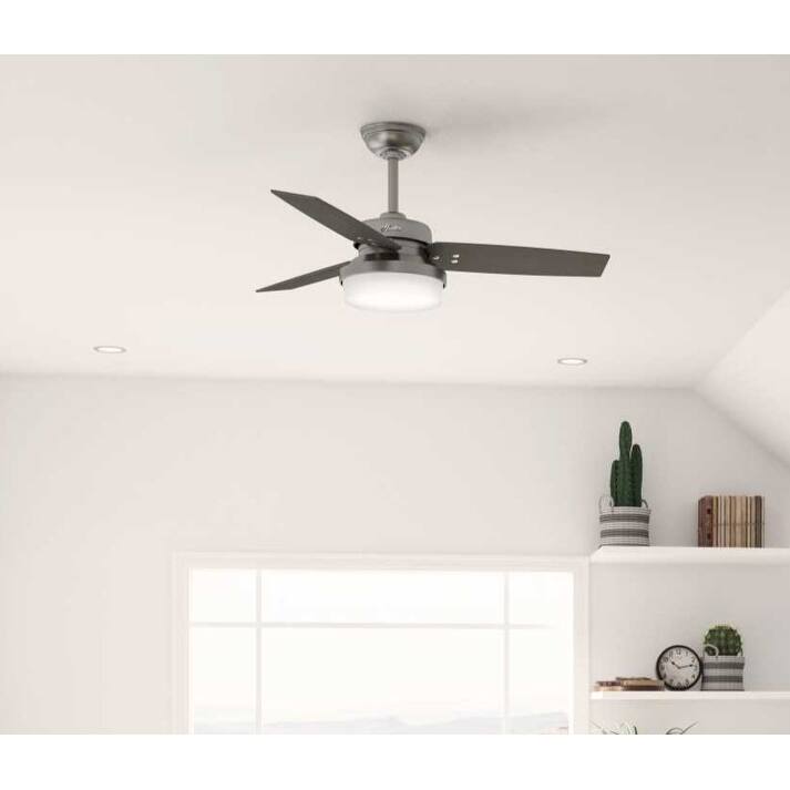 Hunter 44" Sentinel Ceiling Fan with LED Light and Handheld Remote - Soft Modern, Farmhouse, Transitional - Brushed Slate