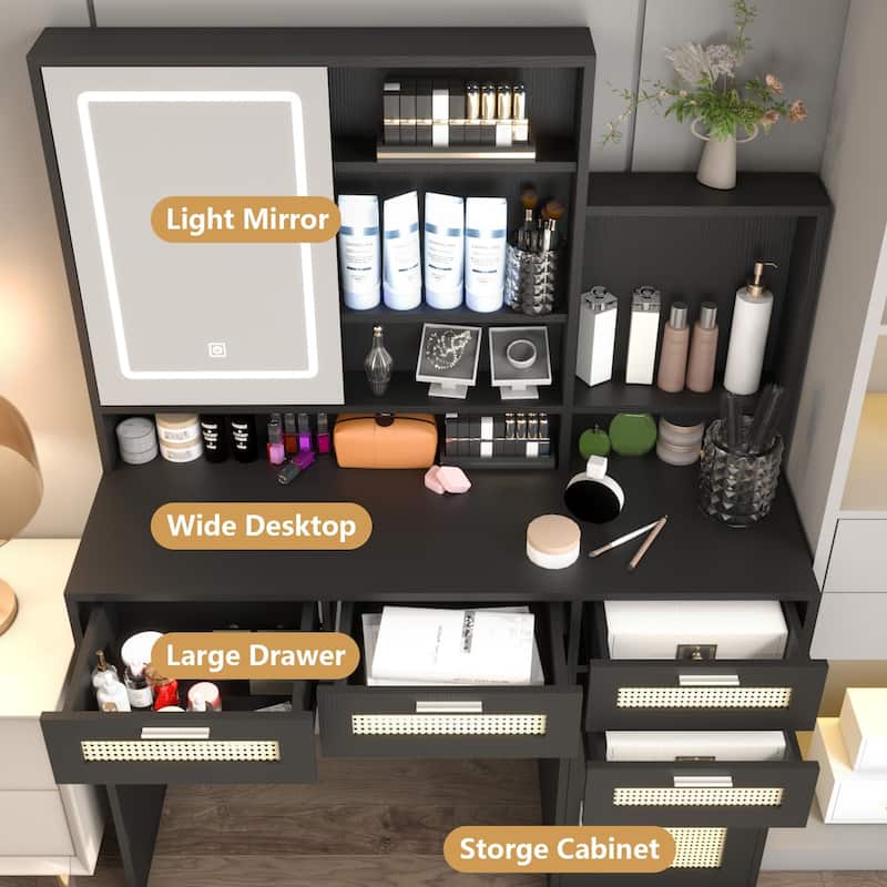 Makeup Vanity with Lights in 3 Colors & Openable Mirror,