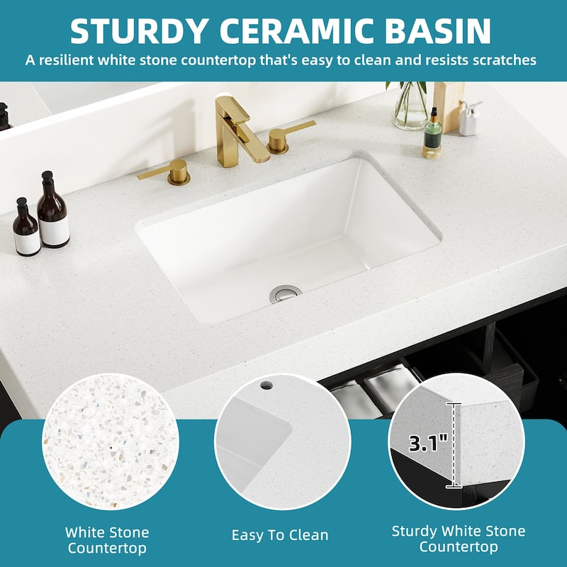 Moasis 40"/48" Wide Floating Wall Mounted Bathroom Vanity with 2 Drawers & 2 Storage Cabinet