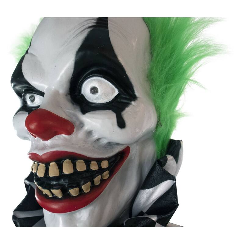 Haunted Hill Farm Life-Size Animatronic Clown, Indoor/Outdoor Halloween Decoration, Flashing Red Eyes, Poseable, Battery
