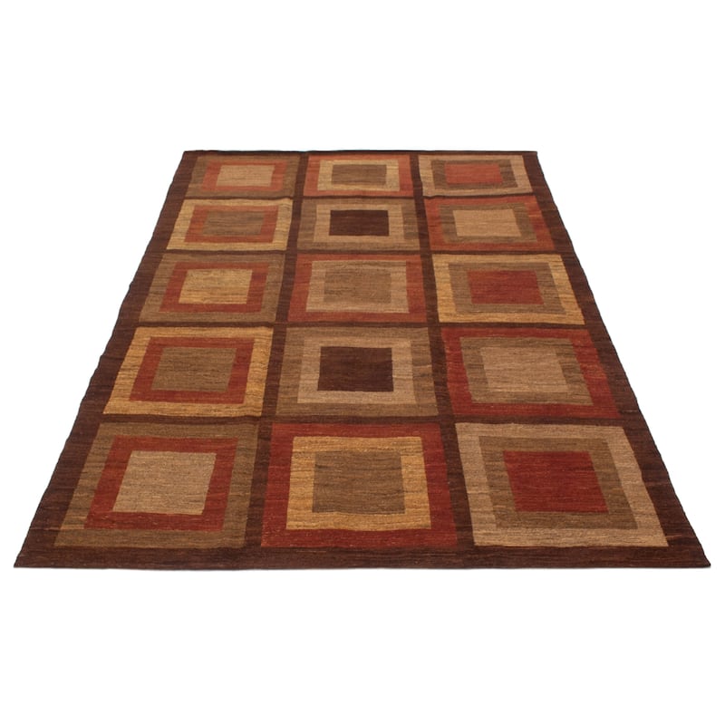 ECARPETGALLERY Flat-Weave Natural Brown Wool Kilim - 7'7 x 11'7