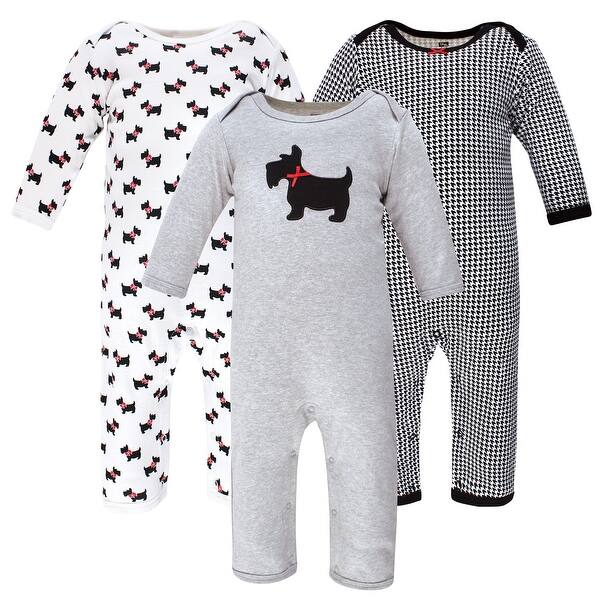 slide 1 of 1, Hudson Baby Infant Girl Cotton Coveralls, Scottie Dog 0 - 3 Months - Grey