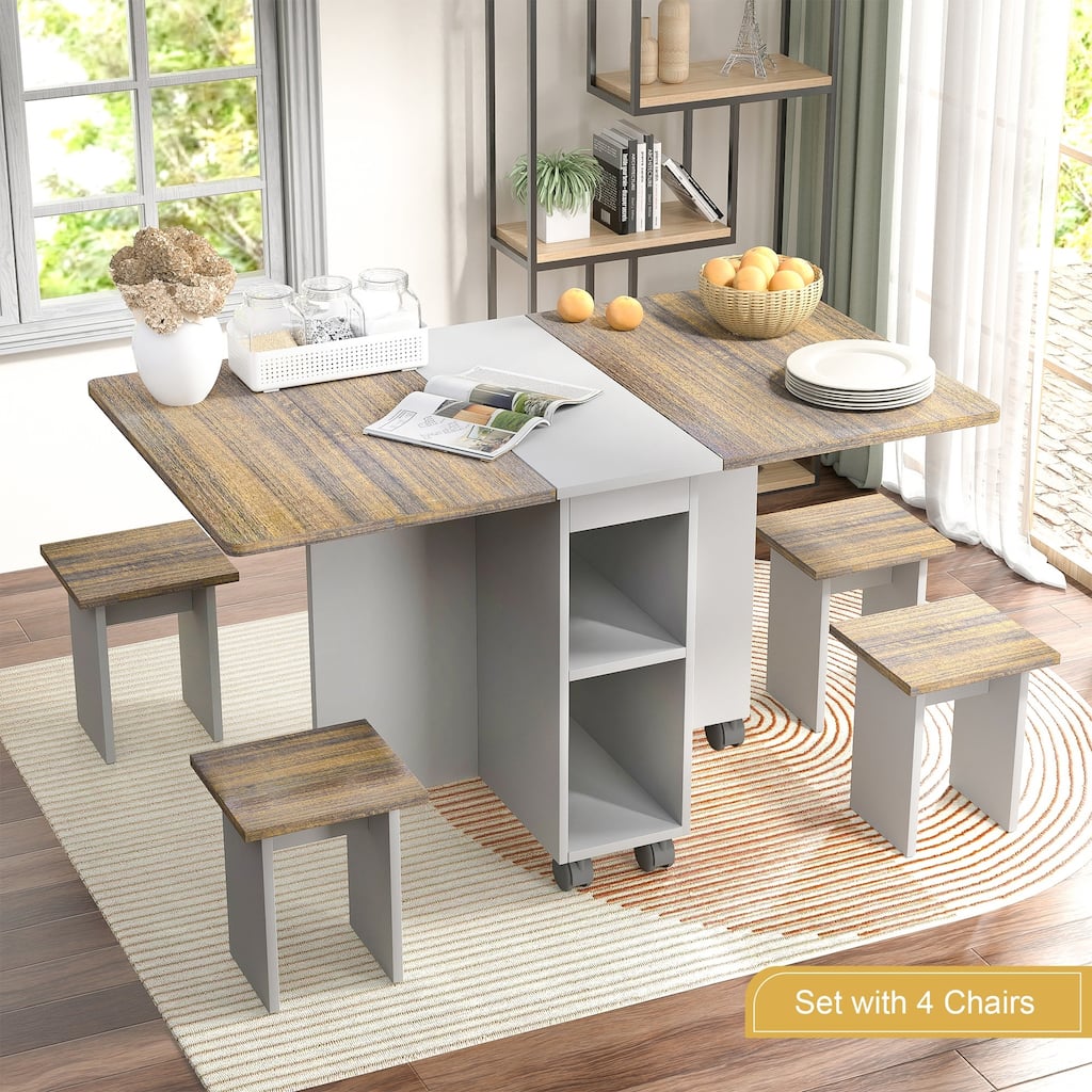 5 Piece Foldable Expandable Dining Table Set