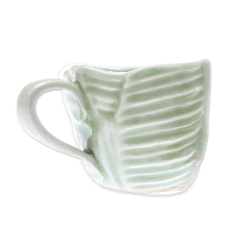 Novica Handmade Tea Leaf Celadon Ceramic Teacup And Saucer