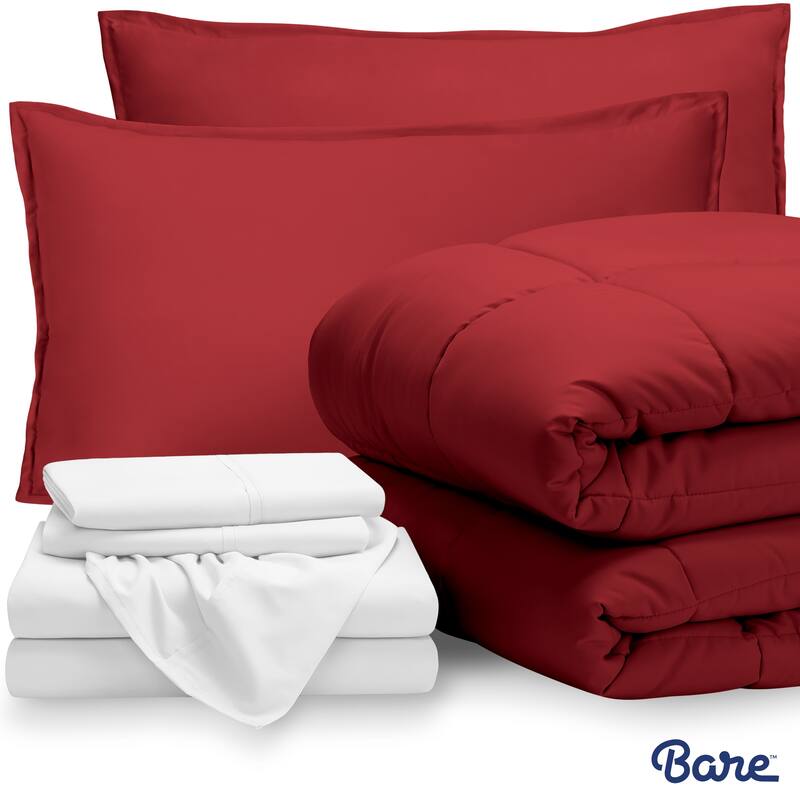 Bare Home Bed-in-a-Bag Down Alternative Comforter & Sheet Set - Red/White - California King