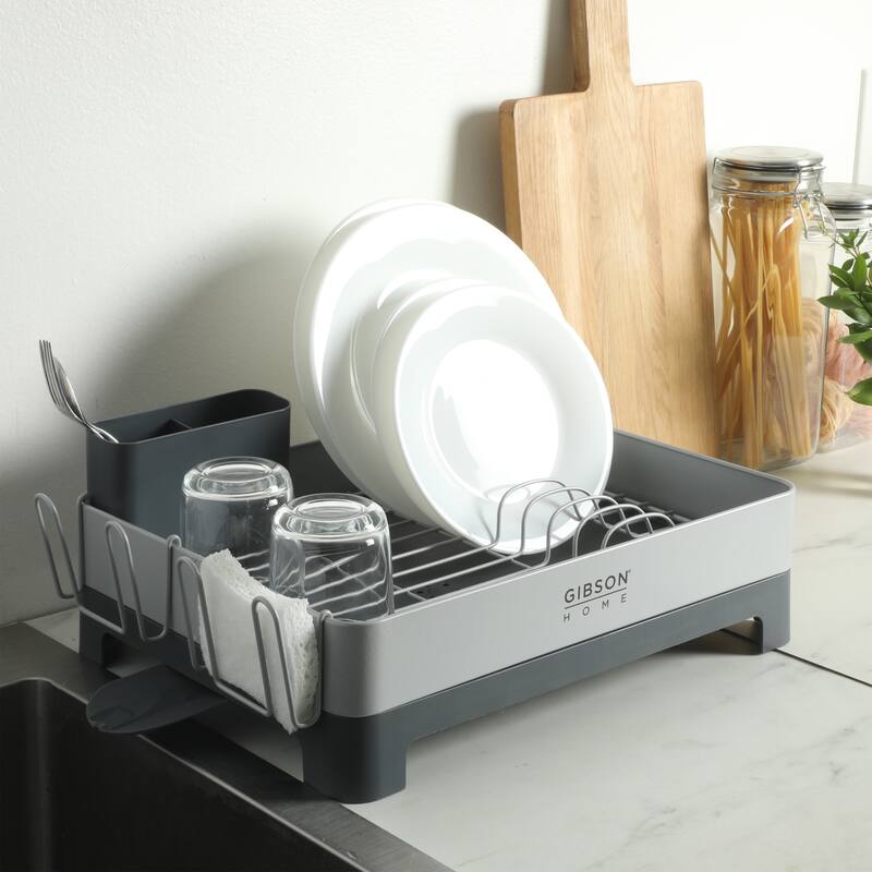 Gibson Home Nestcraft Full Size Rust Resistant Dish Rack with Drain Board and Flatware Caddy