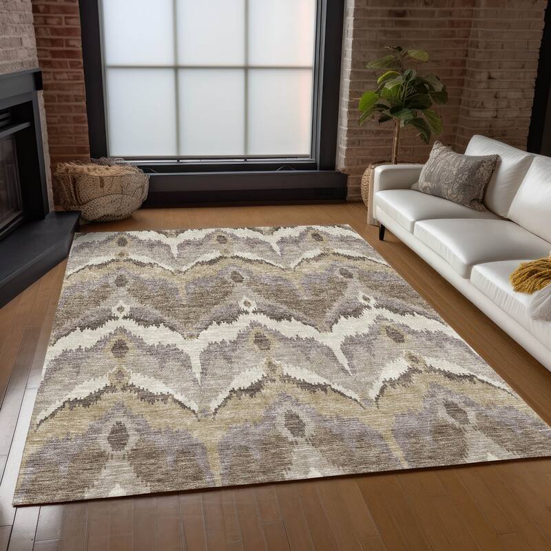 Machine Washable Indoor/ Outdoor Chantille Boho Ikat Rug