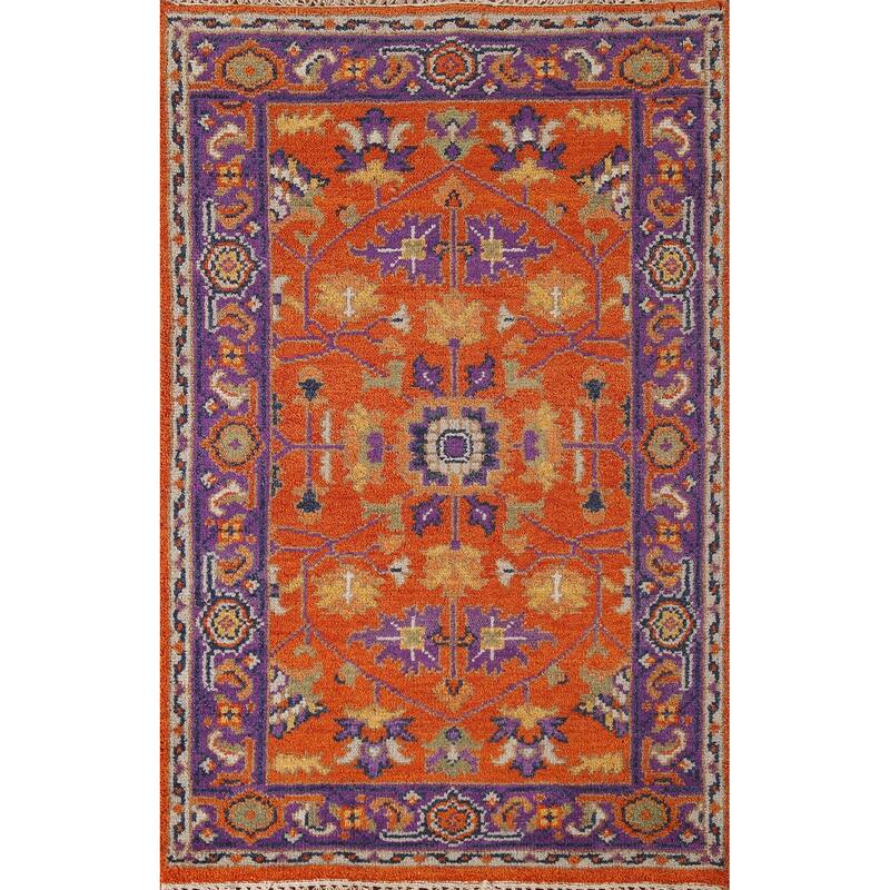 Orange Floral Heriz-Serapi Oriental Accent Rug Wool Carpet - 3'0"x 5'0"