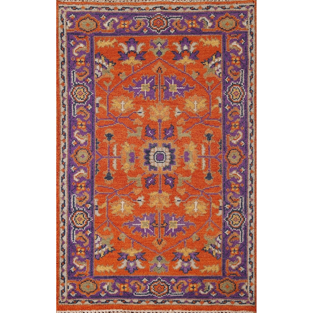 Orange Floral Heriz-Serapi Oriental Accent Rug Wool Carpet - 3'0"x 5'0"