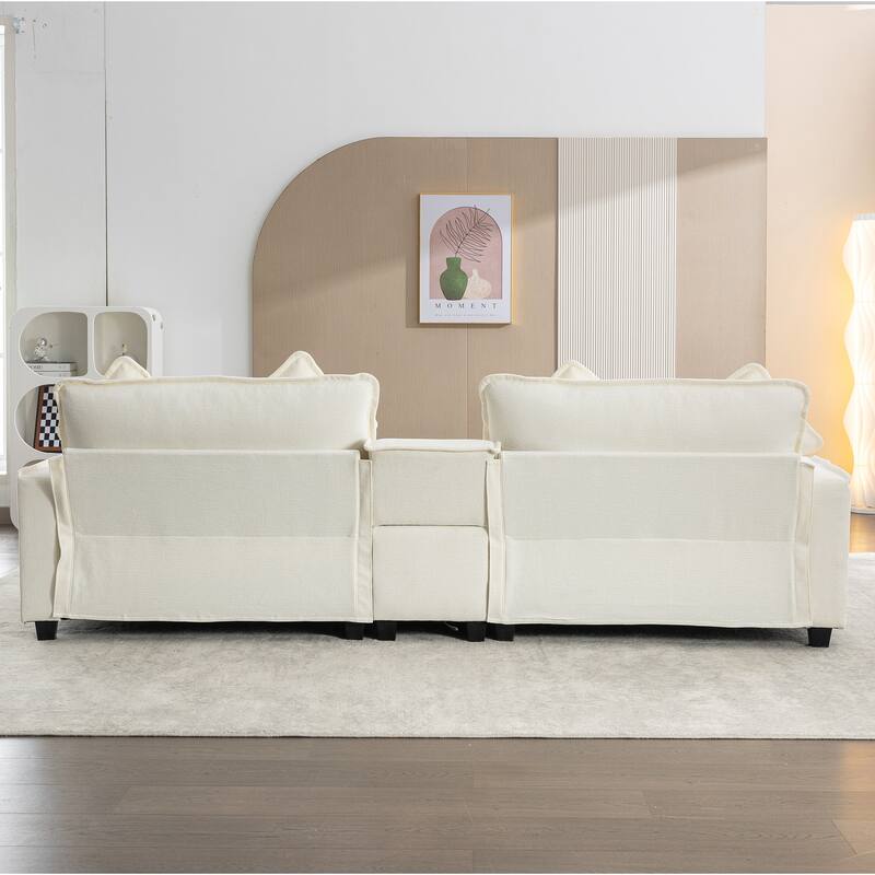 Roomfitters Chenille Sectional Sofa with 2 Ottomans, USB Ports, Cup Holders and Storage Box for Living Room