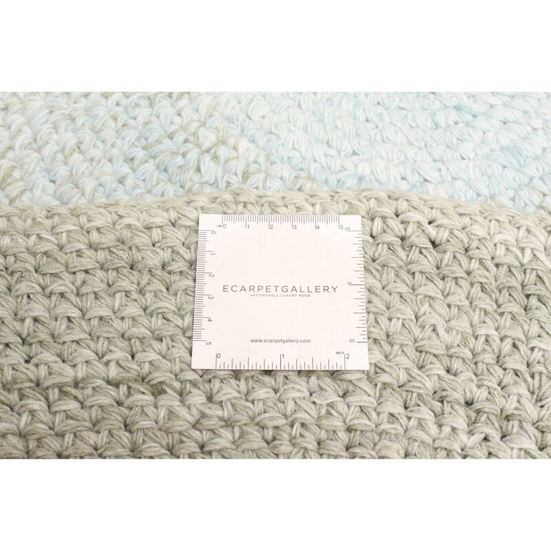 ECARPETGALLERY Braid weave Sienna Light Blue Wool Rug - 4'0 x 4'0