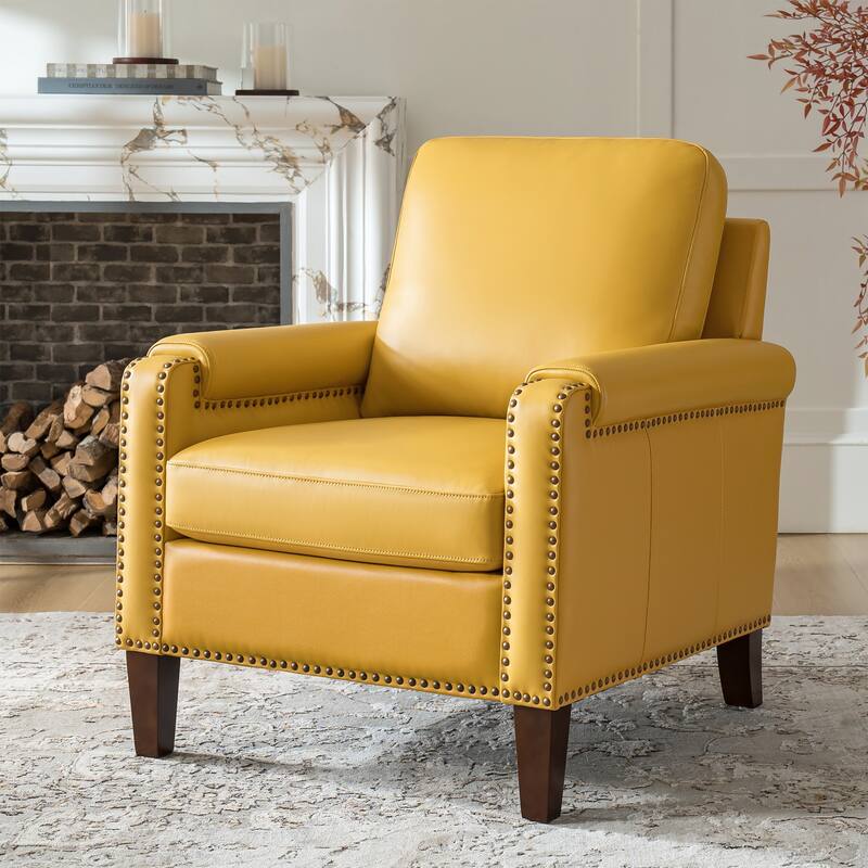 Kunz Transitional Genuine Leather Armchair with Removable Cushion and Nailhead Trims by HULALA HOME