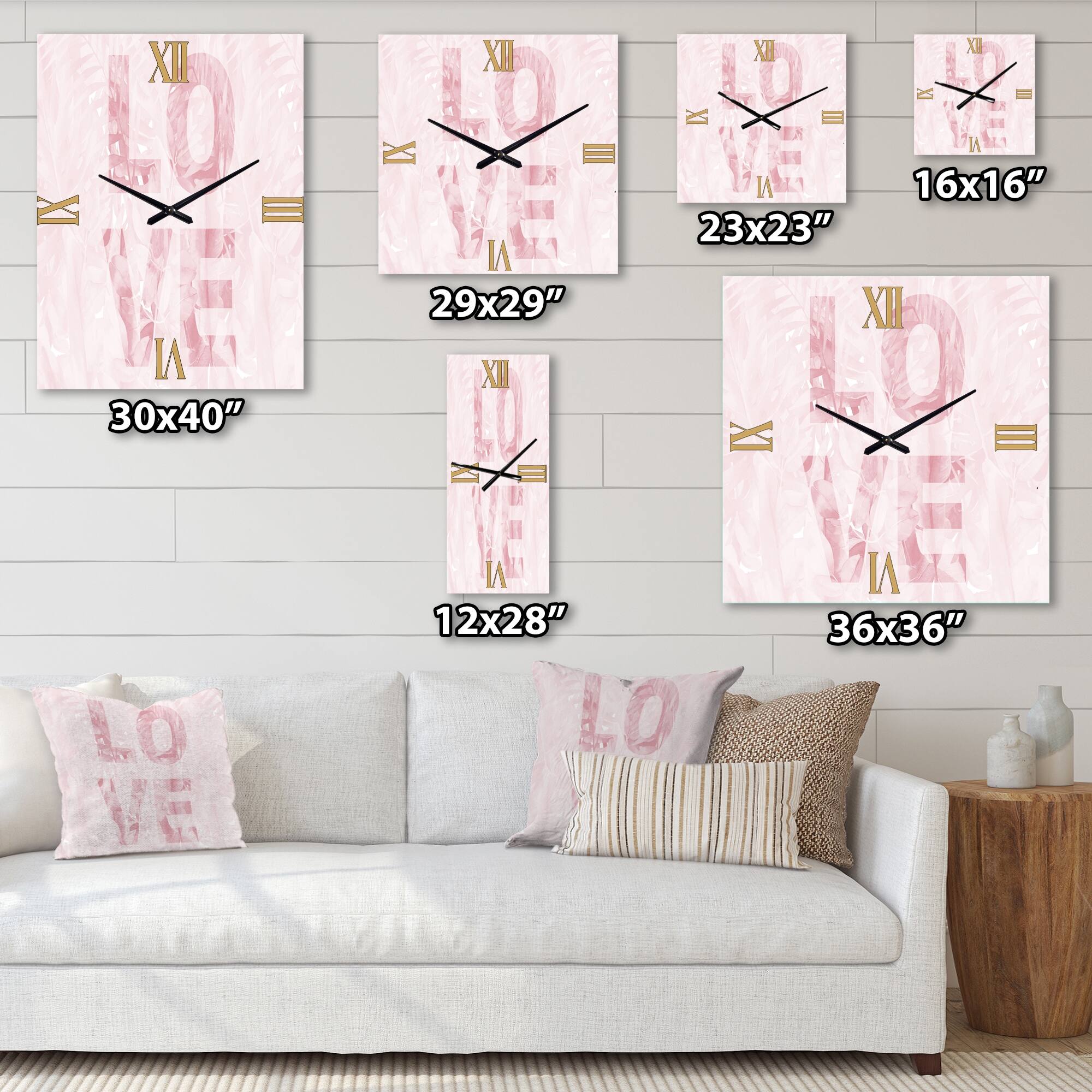 Designart 'Pink Pastel Love' Shabby Chic Large Wall Clock Bed Bath