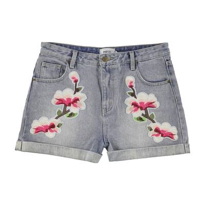 Minkpink Womens Floral Patched Casual Denim Shorts