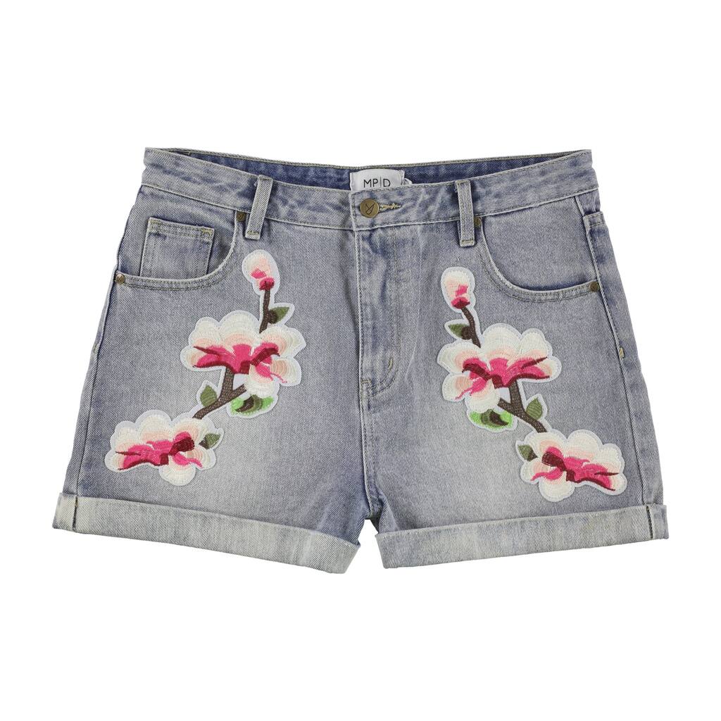 Minkpink Womens Floral Patched Casual Denim Shorts