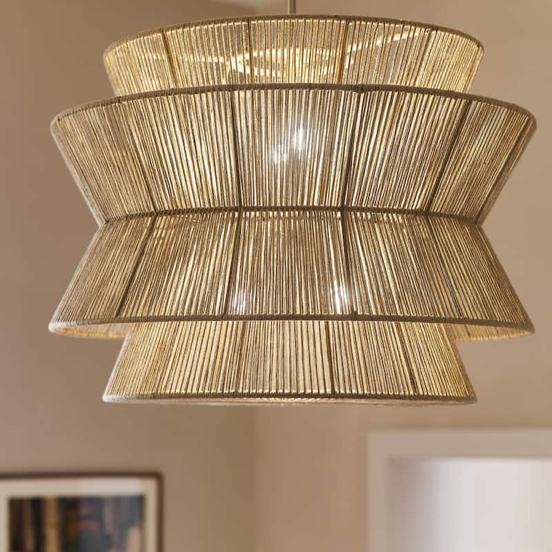Kichler Lighting Ophira 28 Inch 4 Light Pendant with Jute Shade in Champagne Bronze