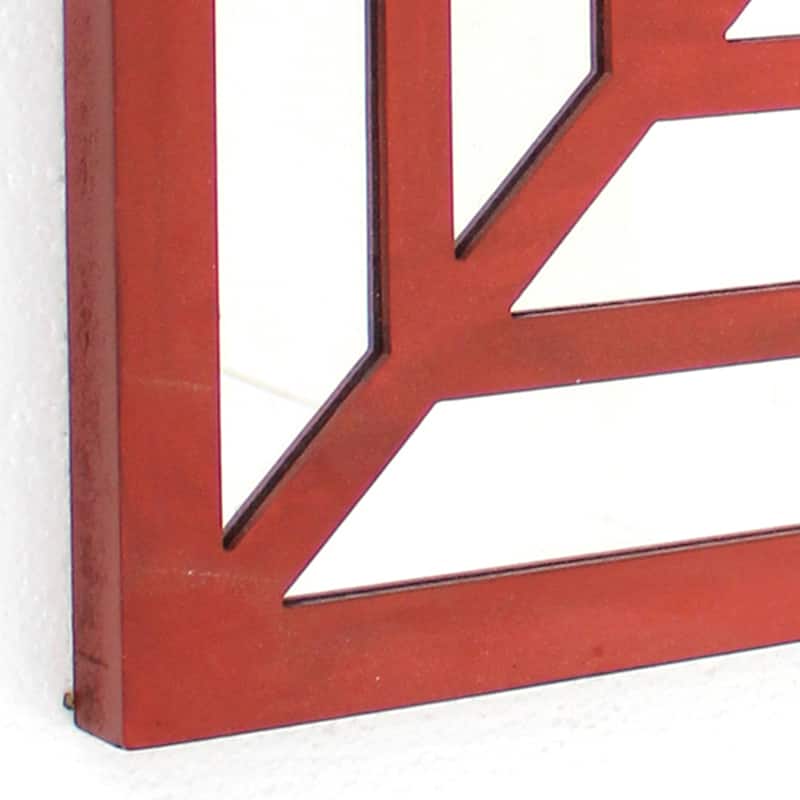 Wooden Wall Decor Set of 2 with Concentric Square Design on Top, Red and Silver