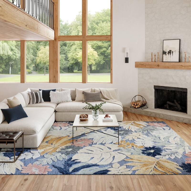 Nourison Suncoast Indoor/Outdoor Tropical Floral Area Rug - Denim/Multicolor - 7'10" x 9'10"