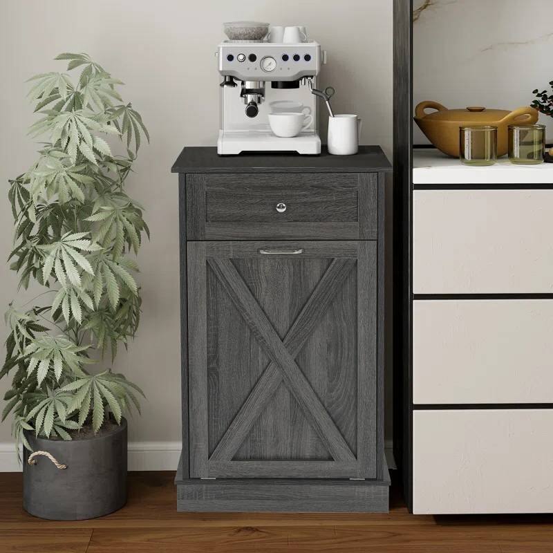 Wood 10-Gallon Tilt-Out Trash Can Cabinet Manual Lift
