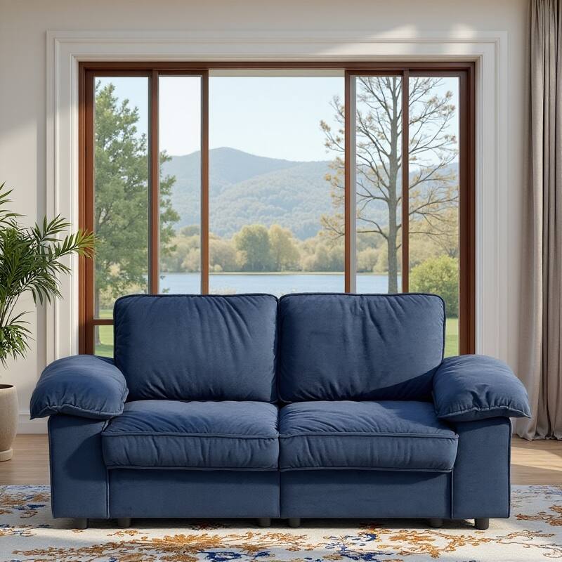 79" Loveseat Sofa Couch with Under-Seat Storage, Elegant 2-Seater Settee with Pillow Top Armrests for Living Room - Retro Blue