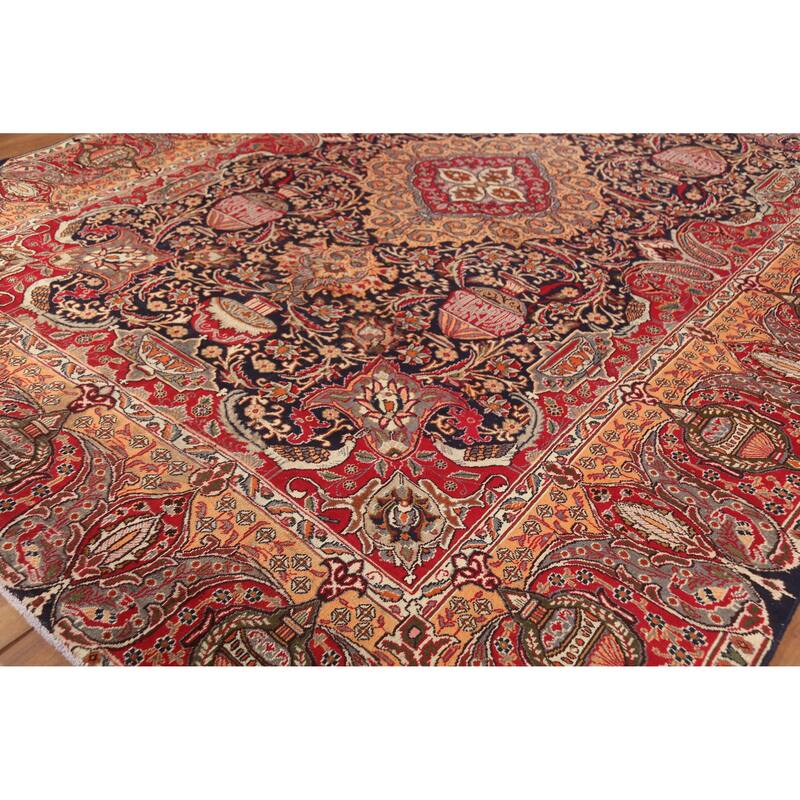 Hand Knotted Oriental 100% Wool Carpet Traditional Floral Navy Blue & Blues Kashmar Area Rug - 12' 1'' X 9' 5''