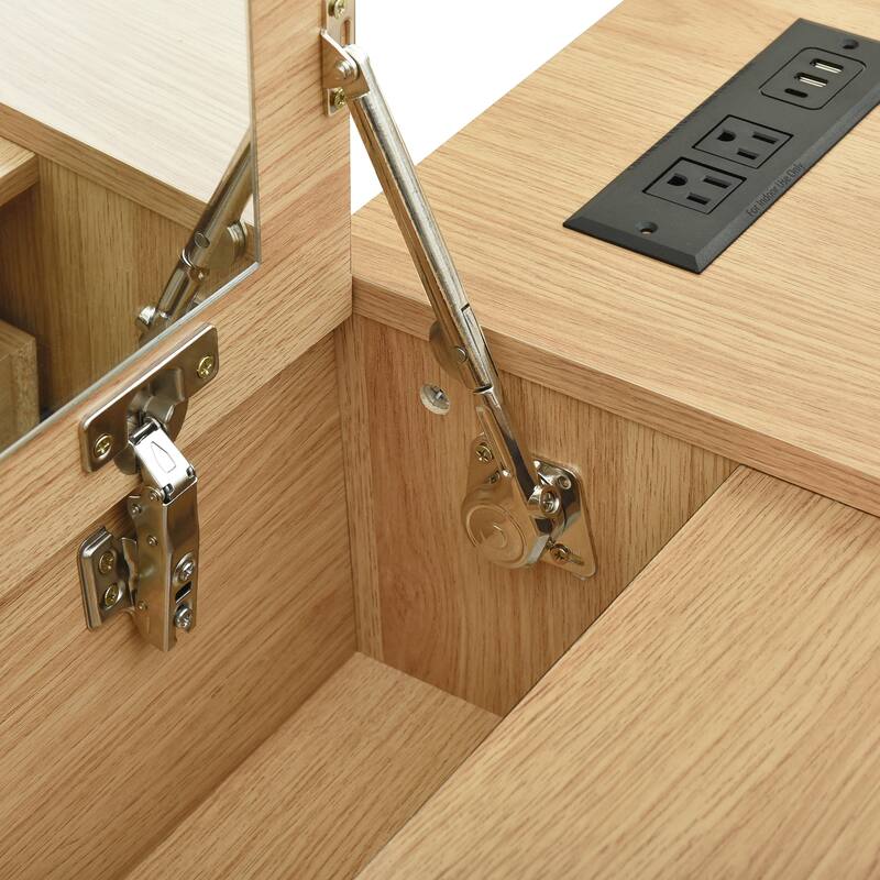 Wooden Platform Bed with L Shaped Dressing Table, Full Size Storage Bed Frame with 6 Drawers, Shelves and Storage Headboard