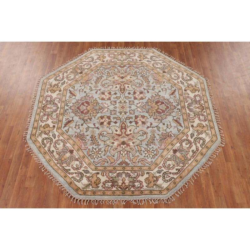Heriz-Serapi Oriental Octagon Area Rug Handmade Wool Carpet - 6'0" x 5'11"