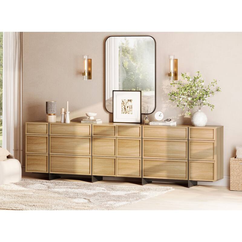 WAMPAT Modern Sideboard Buffet Cabinet with 9 Drawers, Multifunctional Sideboard with Large Storage and T-Shaped Legs