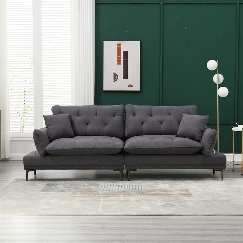 Velvet Sleeper Sofa with Wood Frame and Metal Feet