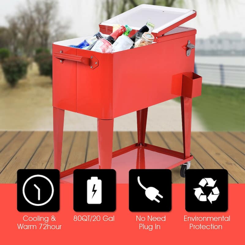 Costway 80-Quart Rolling Patio Cooler on Wheels with Side Handles
