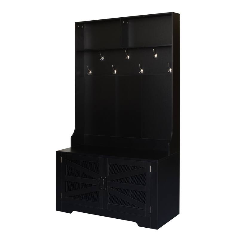 43.3"Wide Hall Tree with Shoe Storage, Entryway Bench Mudroom Coat Rack Cabinet with 10 Cubbies, 7 Hooks