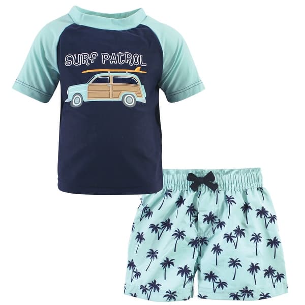 slide 1 of 1, Hudson Baby Toddler Boy Swim Rashguard Set, Surf Car 2T - Surf Car