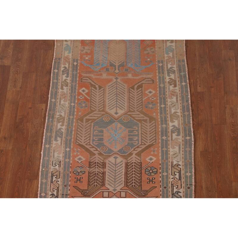Orange Ardebil Persian Vintage Runner Rug Hand-Knotted Wool Carpet - 3'0" x 10'0"