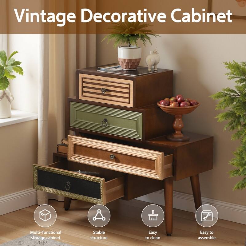 4-Drawer Cabinet With Artistic Mixed Materials