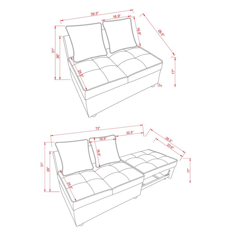 4-in-1 Sofa Bed - Convertible Recliner with Wood Frame