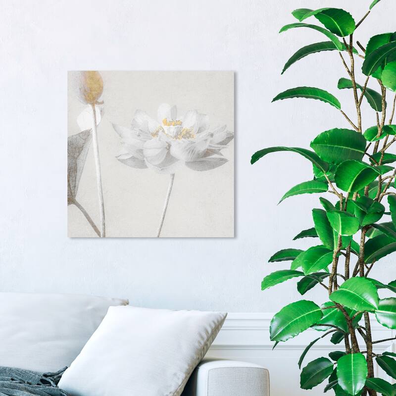 Wynwood Studio 'Kazumasa Antique III' Floral and Botanical Wall Art Canvas Print Florals - White, Gold - 20 x 20