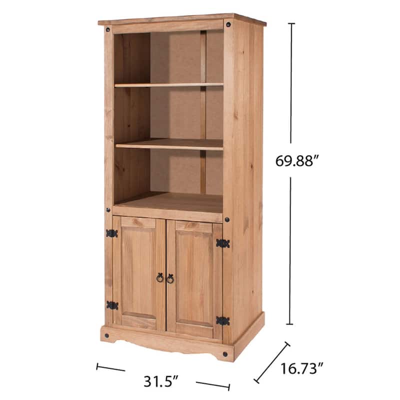 Wood Bookcase Library With Doors Corona Collection | Furniture Dash