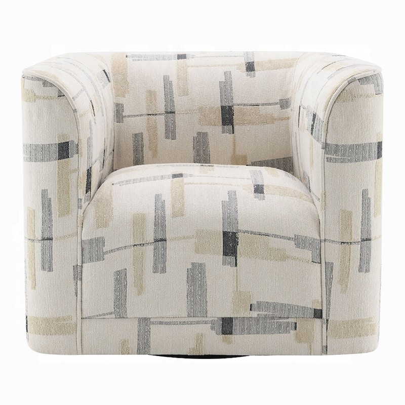 Lenu Swivel Accent Sofa Chair, Beige Pattern Fabric, Boxy Padded Seat