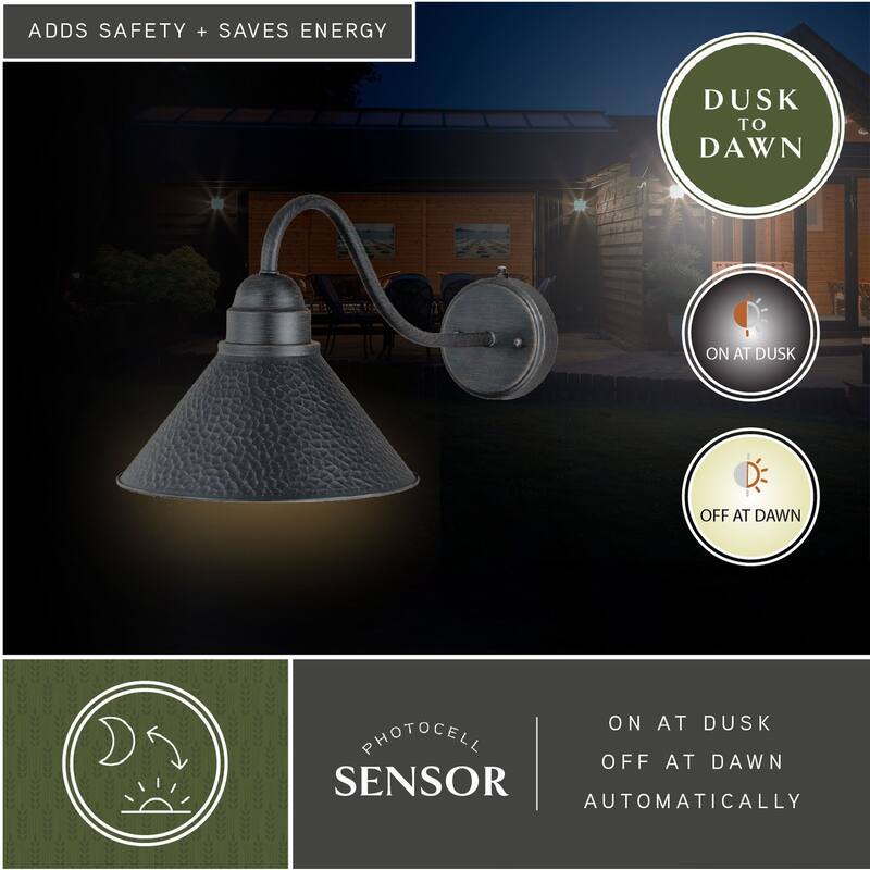 Outland 1 Light Dusk to Dawn Black Gold Farmhouse Barn Dome Outdoor Wall Lantern - 10-in W x 9.5-in H x 20-in D