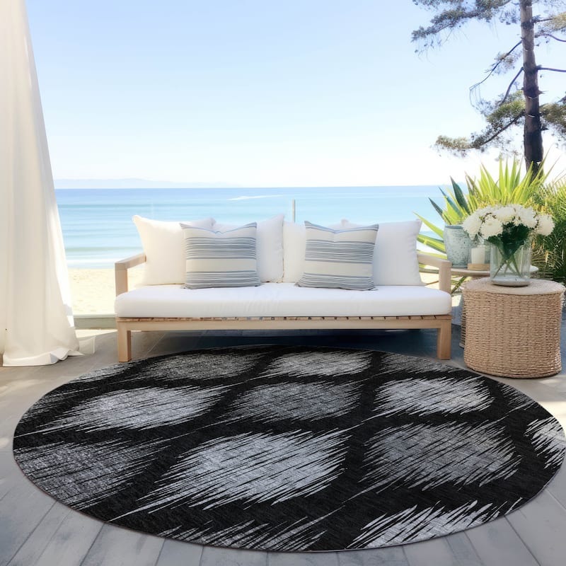 Machine Washable Indoor/ Outdoor Chantille Contemporary Geo Rug - Black - 8' x 8'
