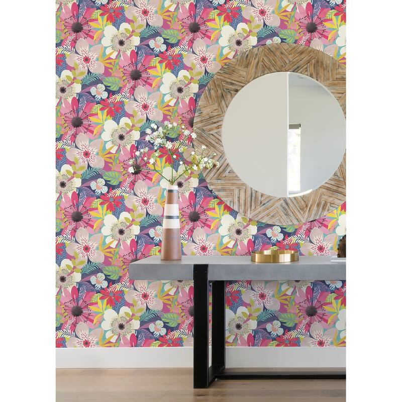 Janis Raspberry Floral Riot Wallpaper