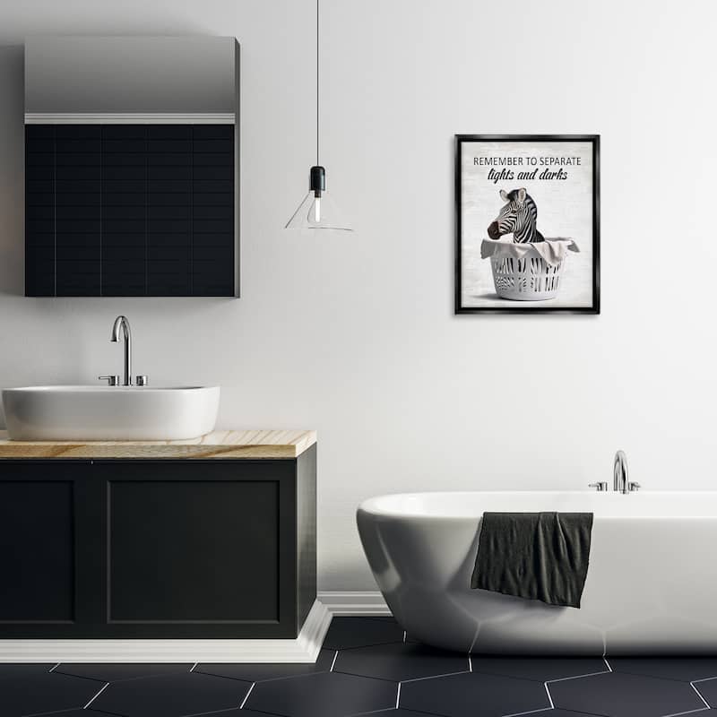 Stupell Separate Laundry & Zebra Framed Floater Canvas Wall Art Design By Lettered and Lined